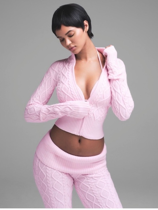 SKIMS Sweaters - Skims Snow Bunny Cable Knit Zip Up Sweater Small Baby Pink Coquette Cozy Chic